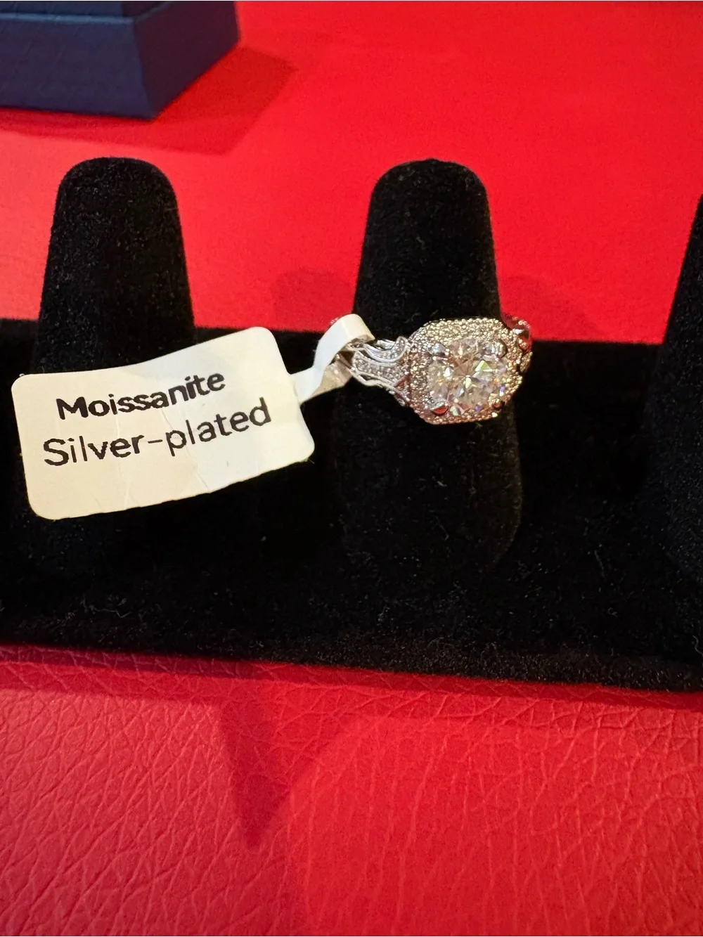 Moissanite Silver-Plated Round Cut Halo Ring- Size 6